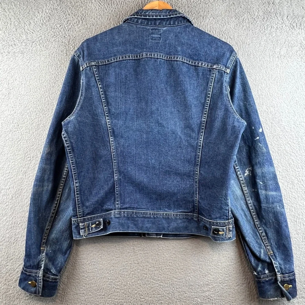 Vintage Lee Riders Denim Jacket Mens 42 Long Made in USA Blue Trucker Distressed